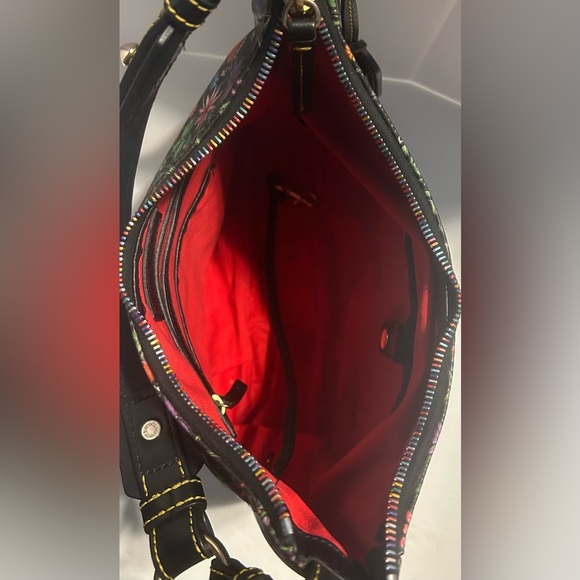 Dooney & Bourke Black Floral Botanical Hobo Shoulder Purse W/Rainbow Zippers EUC - Picture 9 of 16